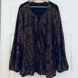DG2 burnout velvet chocolate brown long sleeve blouse